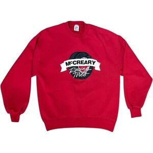 Vtg Jerzees Super Sweats L McCreary Racing Tires Puff Letter Crewneck Sweatshirt